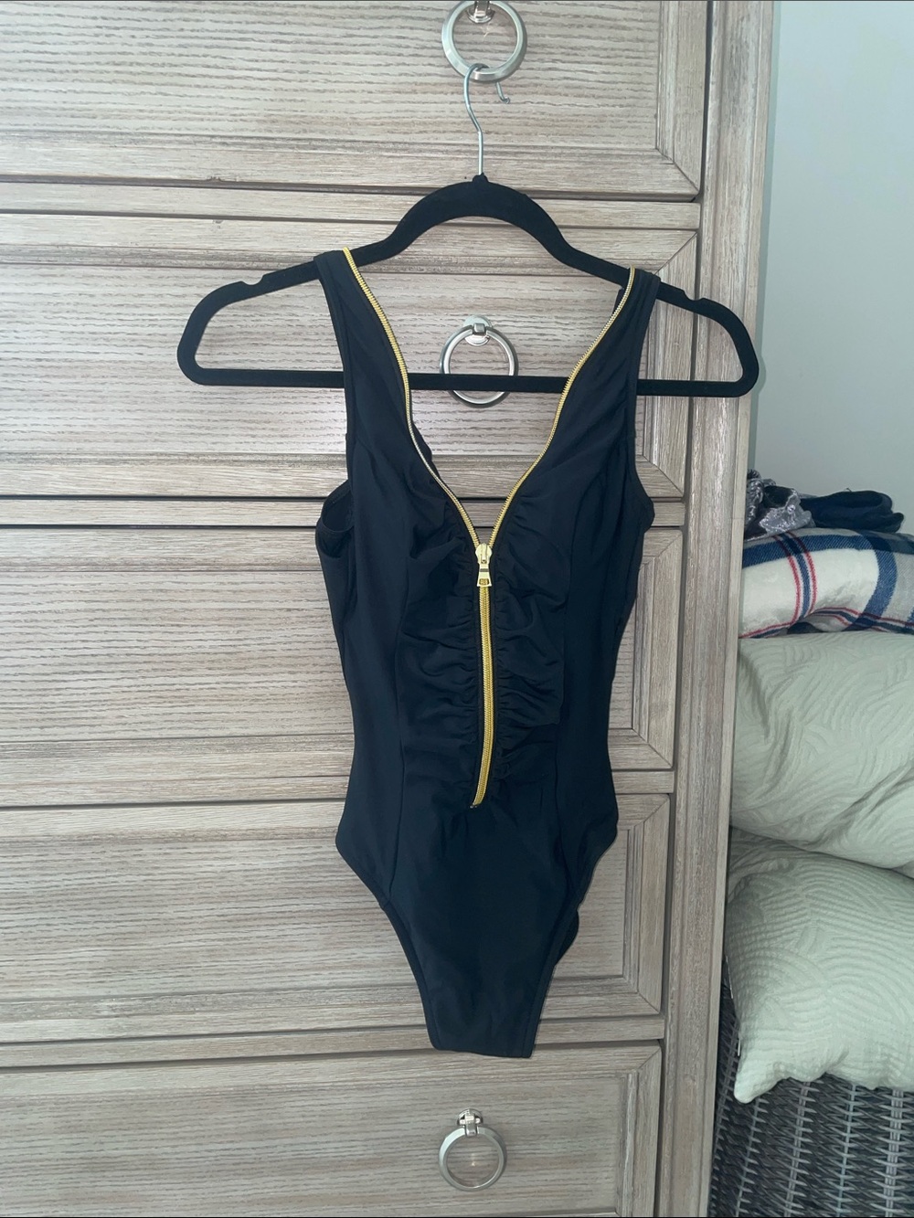 Miraclesuit Black One-Piece Swimsuit with Gold Zipper